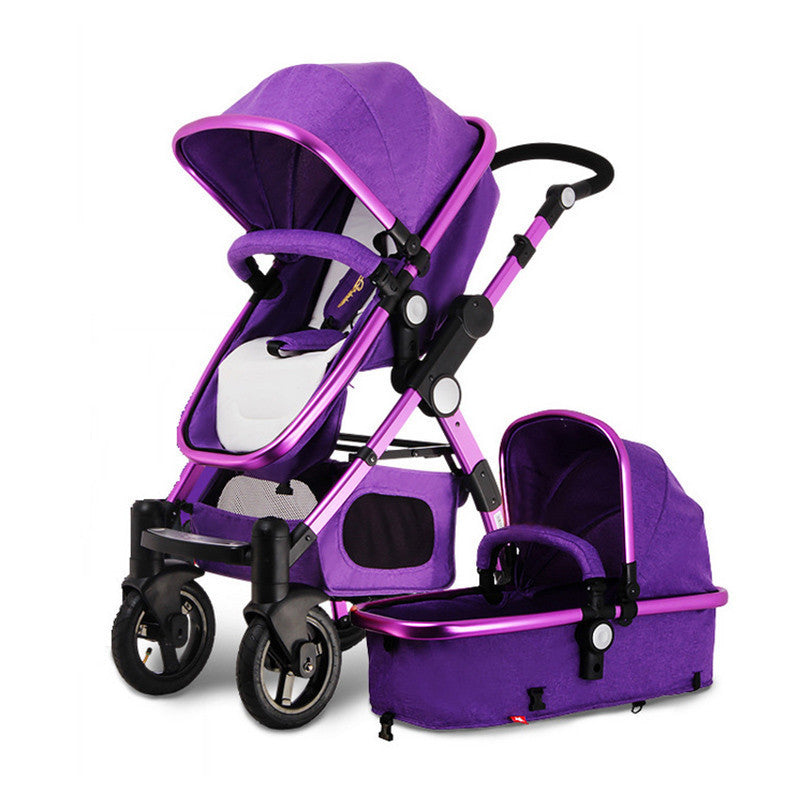 purple stroller and carseat