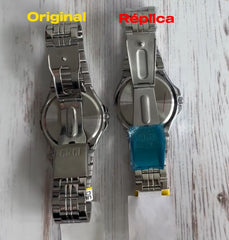 Comparación del broche de un reloj Q&Q original a una replica