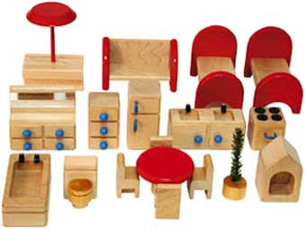 Tag Toys P6a 18 Piece Wooden Dollhouse Furniture Set The