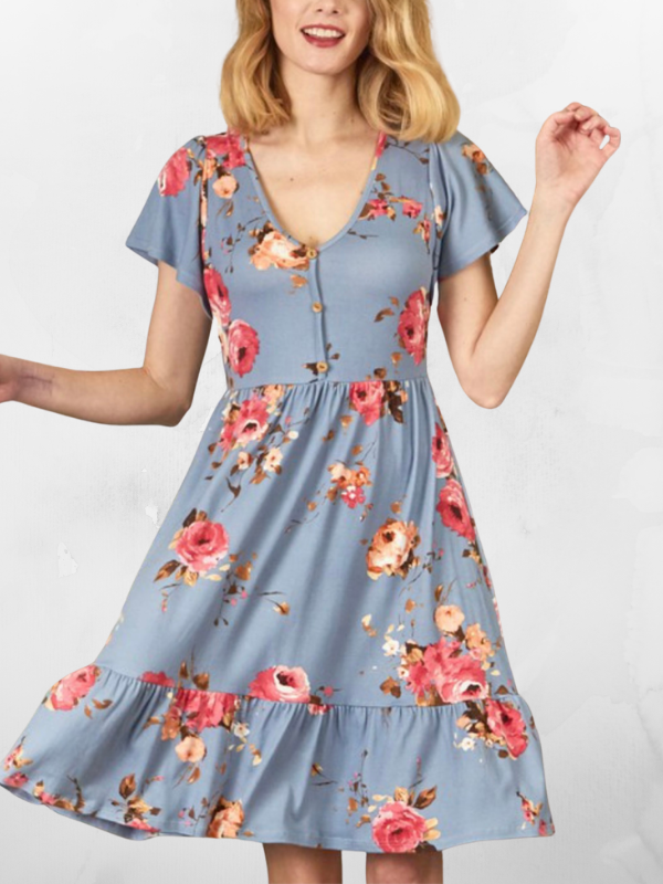 Denim Floral Print Dress Six21 Trends Boutique