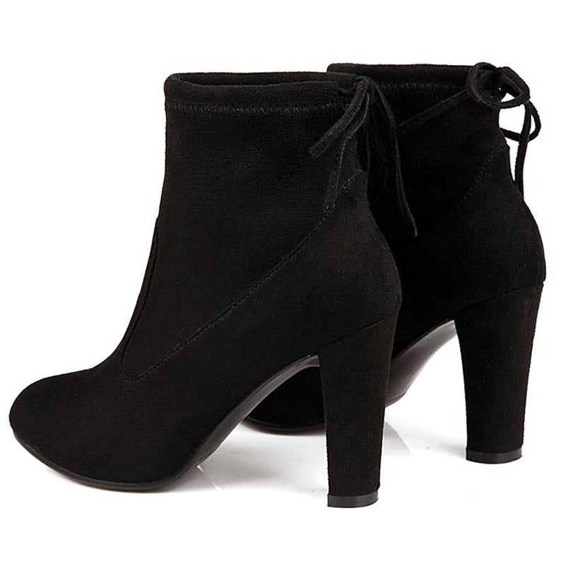 Black Round Toe High Heel Lace-up Ankle Boots – Terrific Shoes