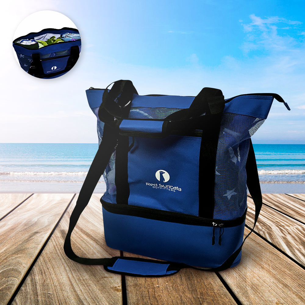 Blue Combo Beach Bag &amp; Cooler + 4 ice packs – Red Suricata