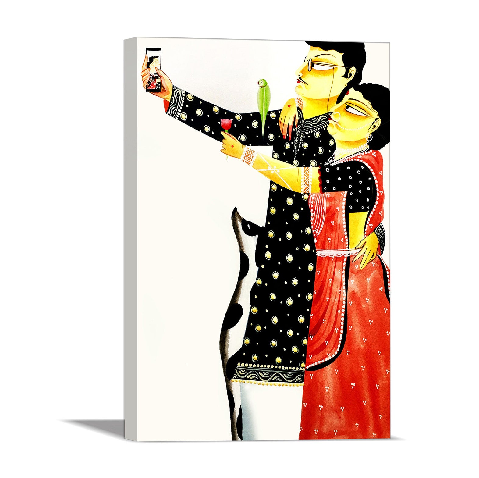 Bawa Biwi – A typical bengali couple, figurative,humorous, happy, bright  ,oil on acrylic reverse by the very popular Shyamal Mukherjee – Gallery  Kolkata – Original Fine Art by Top Indian Artists