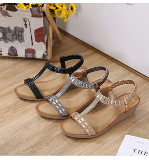 Women's Comfortable Sparkling Jeweled Wedge Gladiator Sandals - Classy Stores Online - Gladiator Wedge Sandals