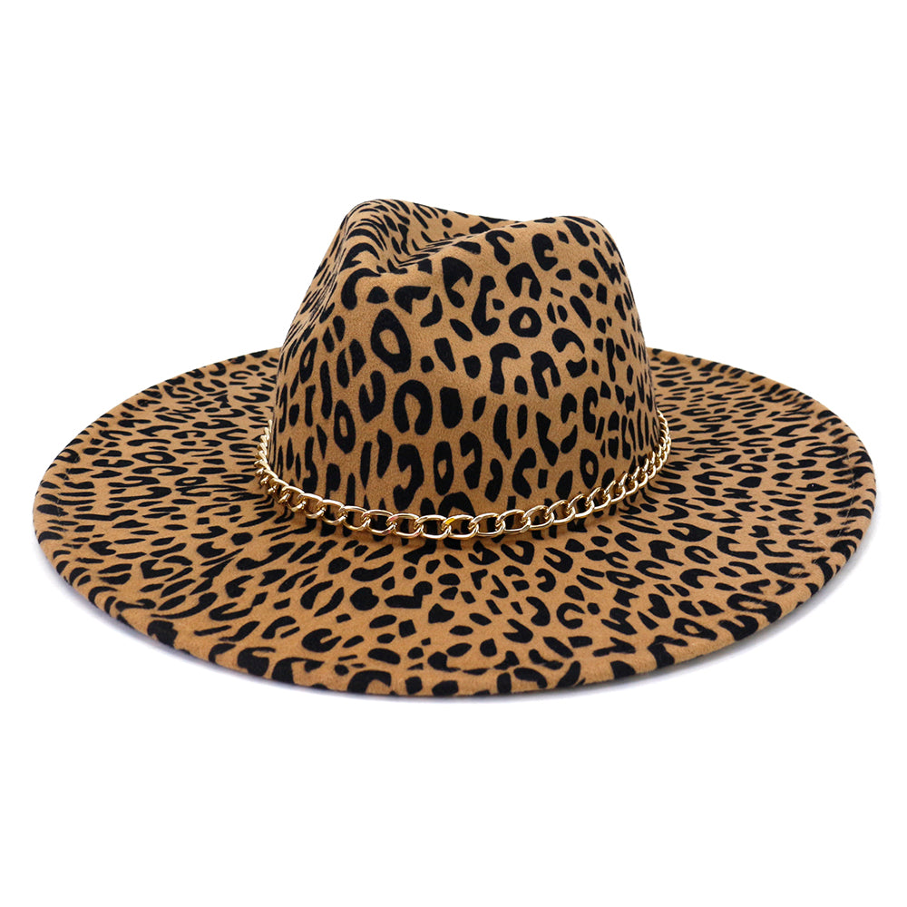 Women's Wide Brim Leopard Print Fedora Hat