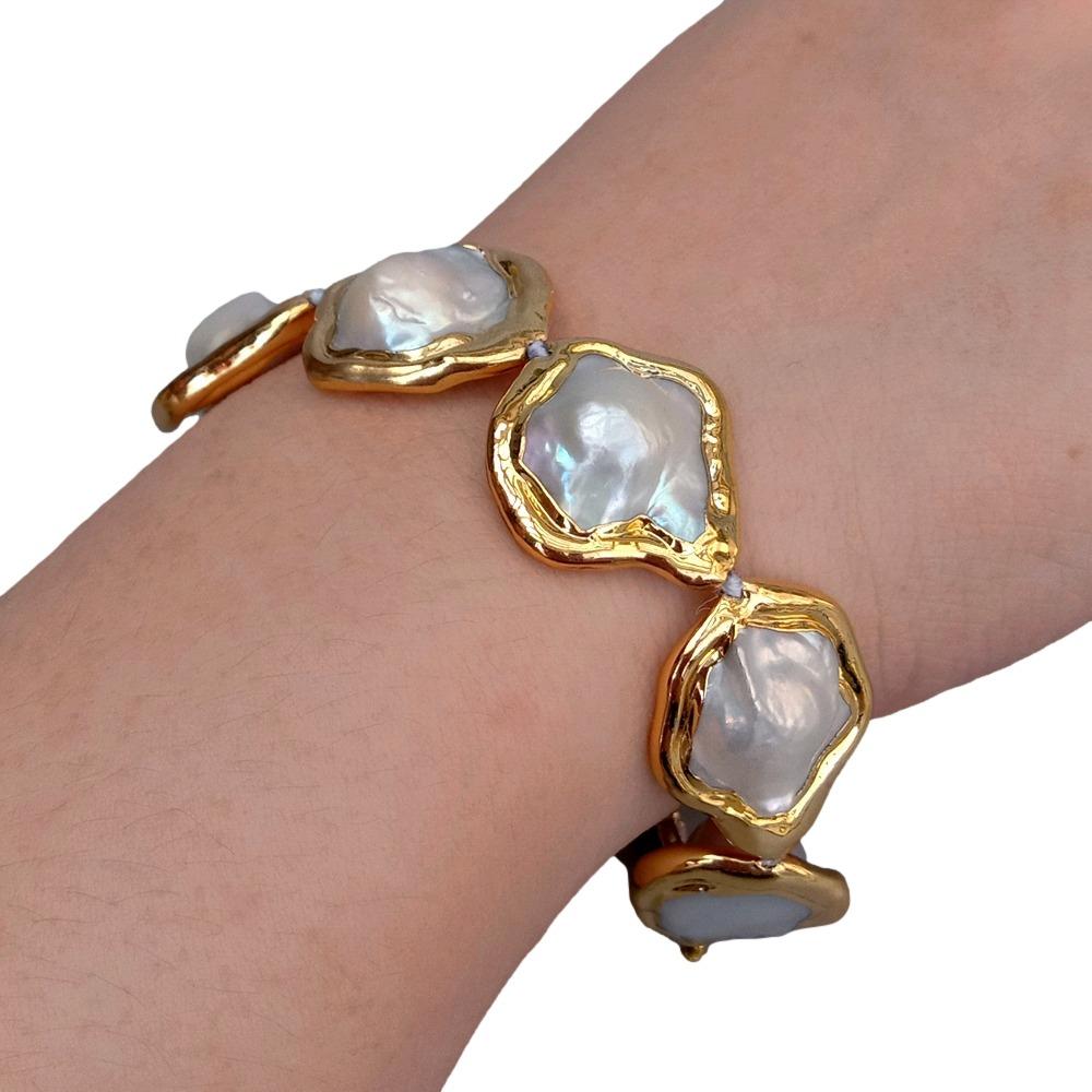 Adjustable Round White Keshi Mother Of Pearl Bracelet