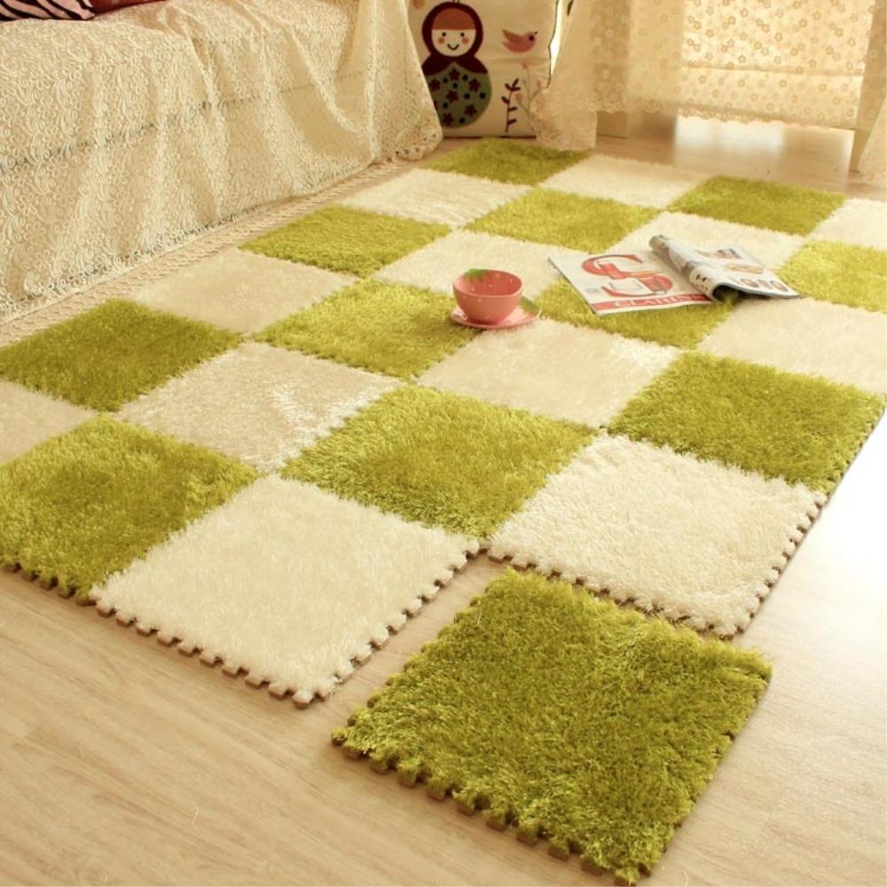 4pcs Thickened Plush Shag Puzzle Floor Mat, Bay Window Mat Seat Carpet,  Cuttable Square Interlocking Carpet Fluffy Area Rugs, Protective Anti-Slip  Was