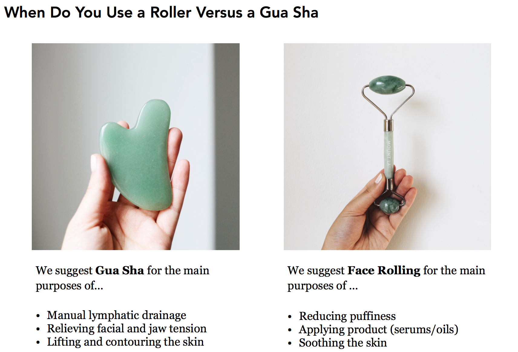 When to use jade roller versus gua sha, jade roller versus gua sha, jade roller gua sha differences