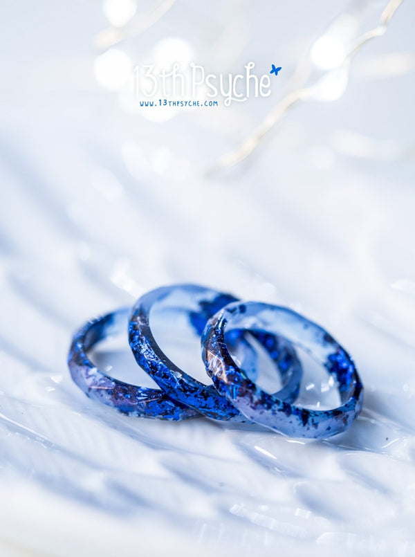 Blue and Gold Flake Resin Ring, Size 5-9