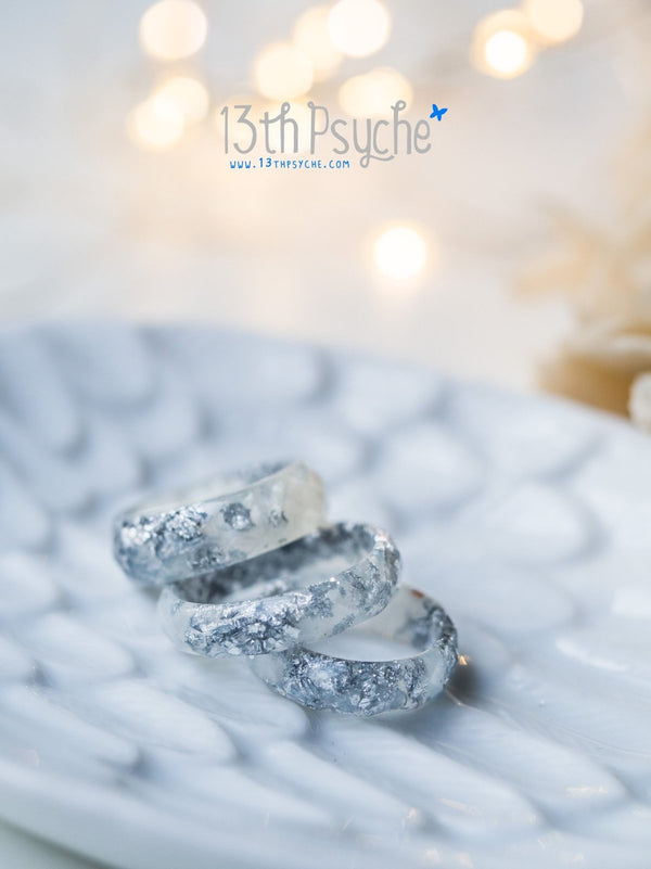 Blue and Gold Flake Resin Ring, Size 5-9