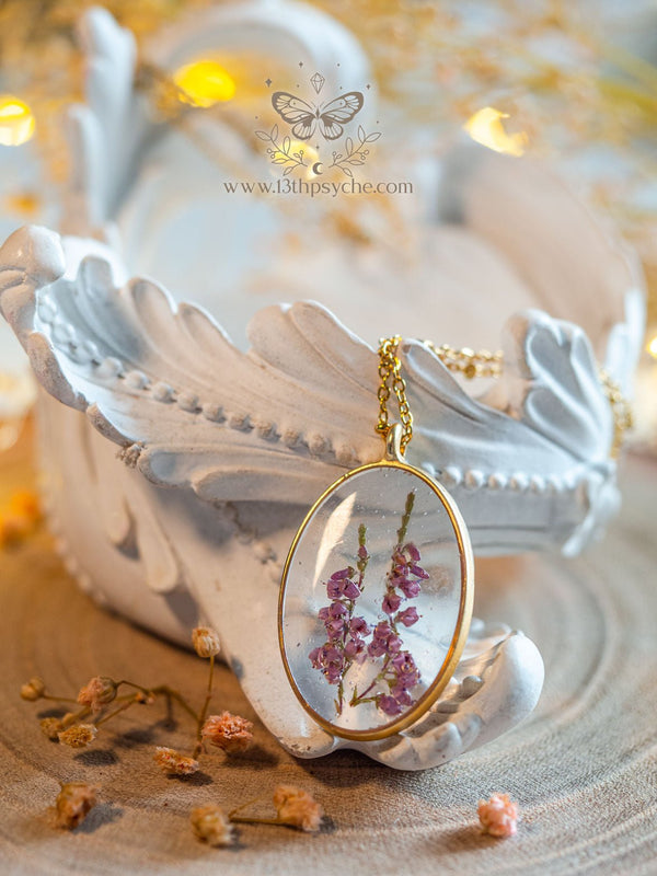 Small dried flowers necklace Handmade resin jewelry