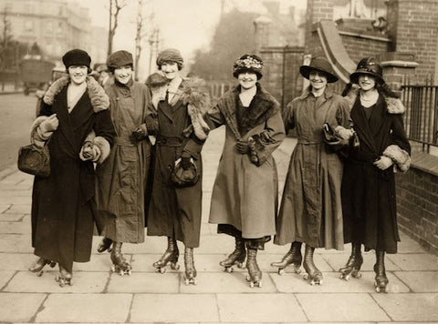 Roller skating friends, England, 1926