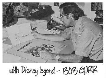 Bob Gurr reviewing a 1960 Walt’s Runabout drawing in 1971.
