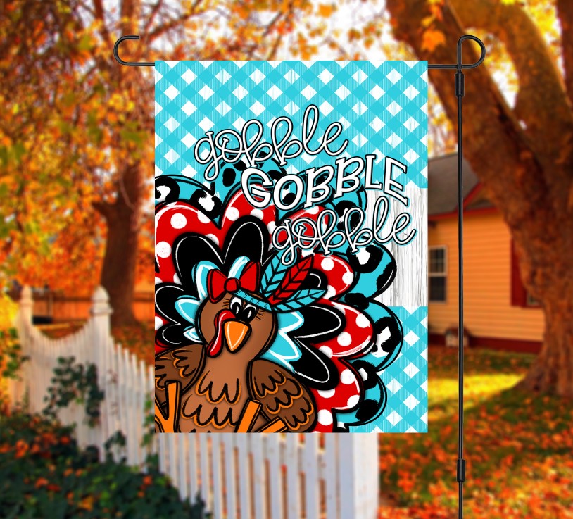 Thanksgiving Turkey Gobble Gobble Gobble Garden Flag