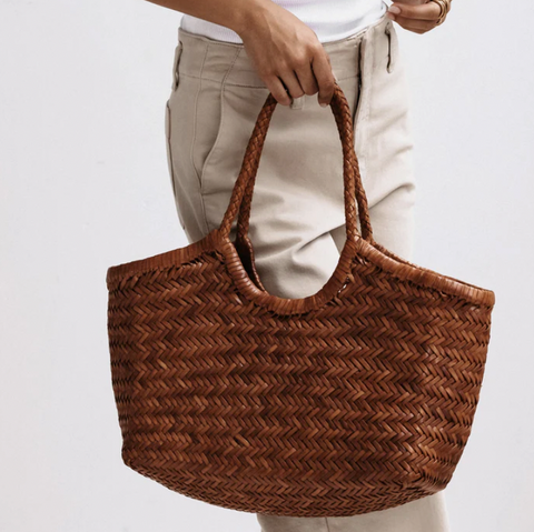 Large Flat Pouch in Tan Woven Leather