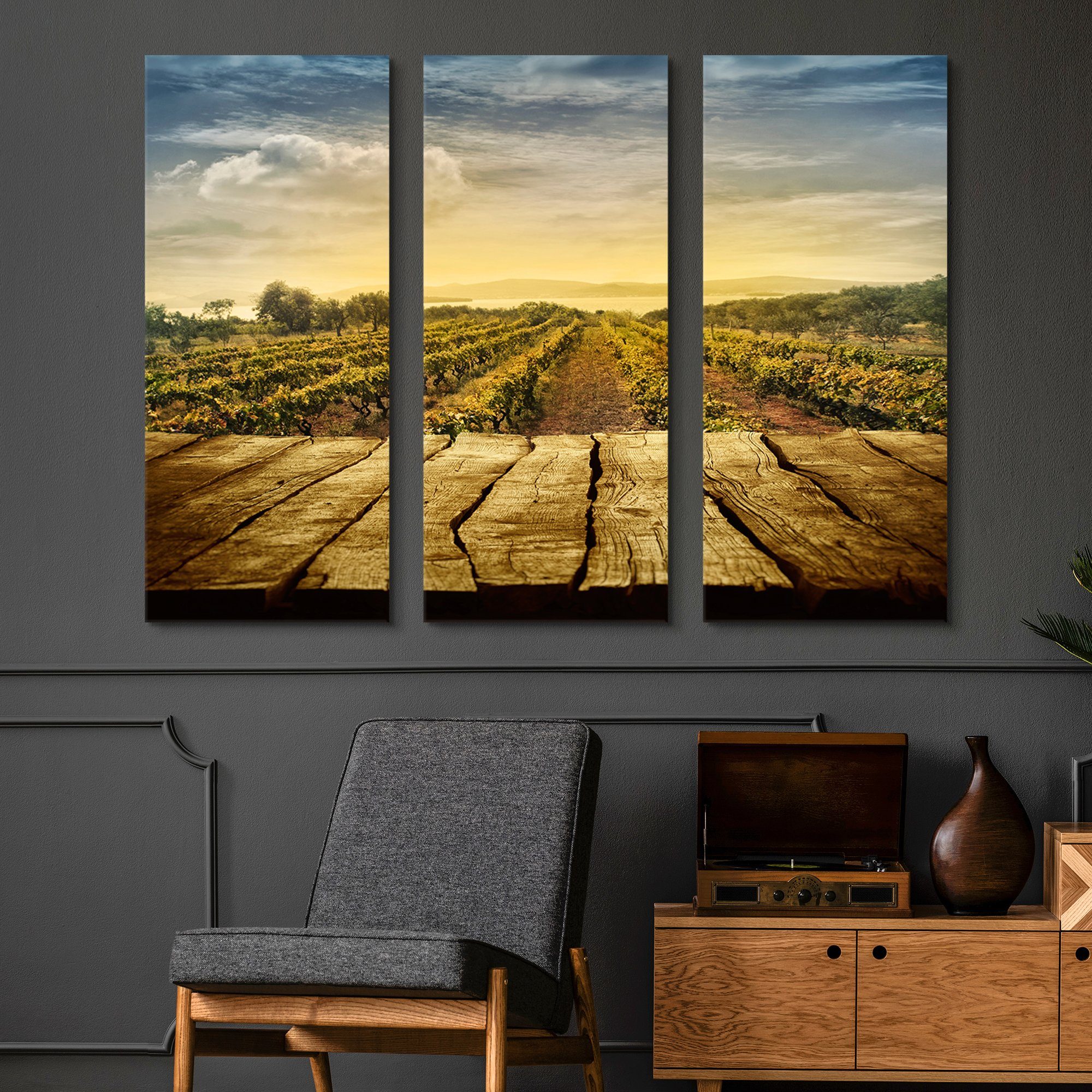 Wooden Table In A Vineyard Epik Canvas