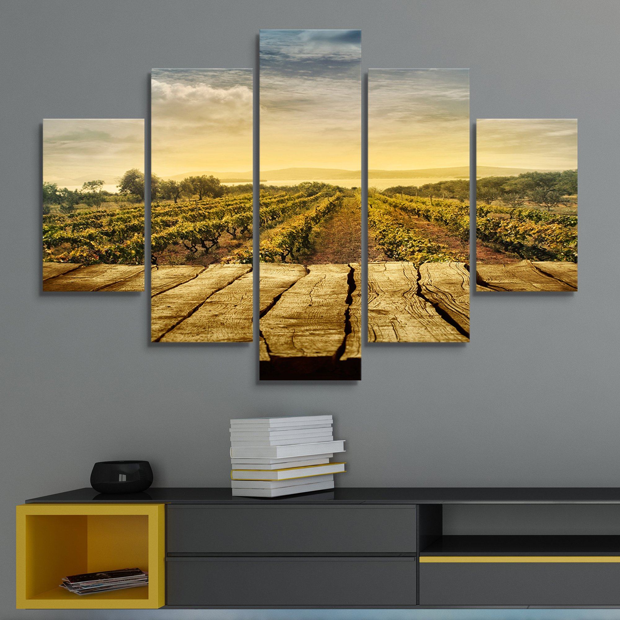 Wooden Table In A Vineyard Epik Canvas