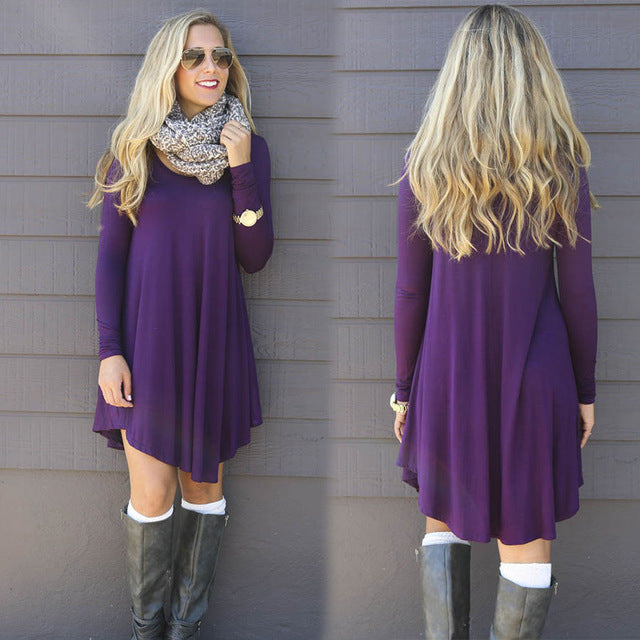 purple long sleeve mini dress