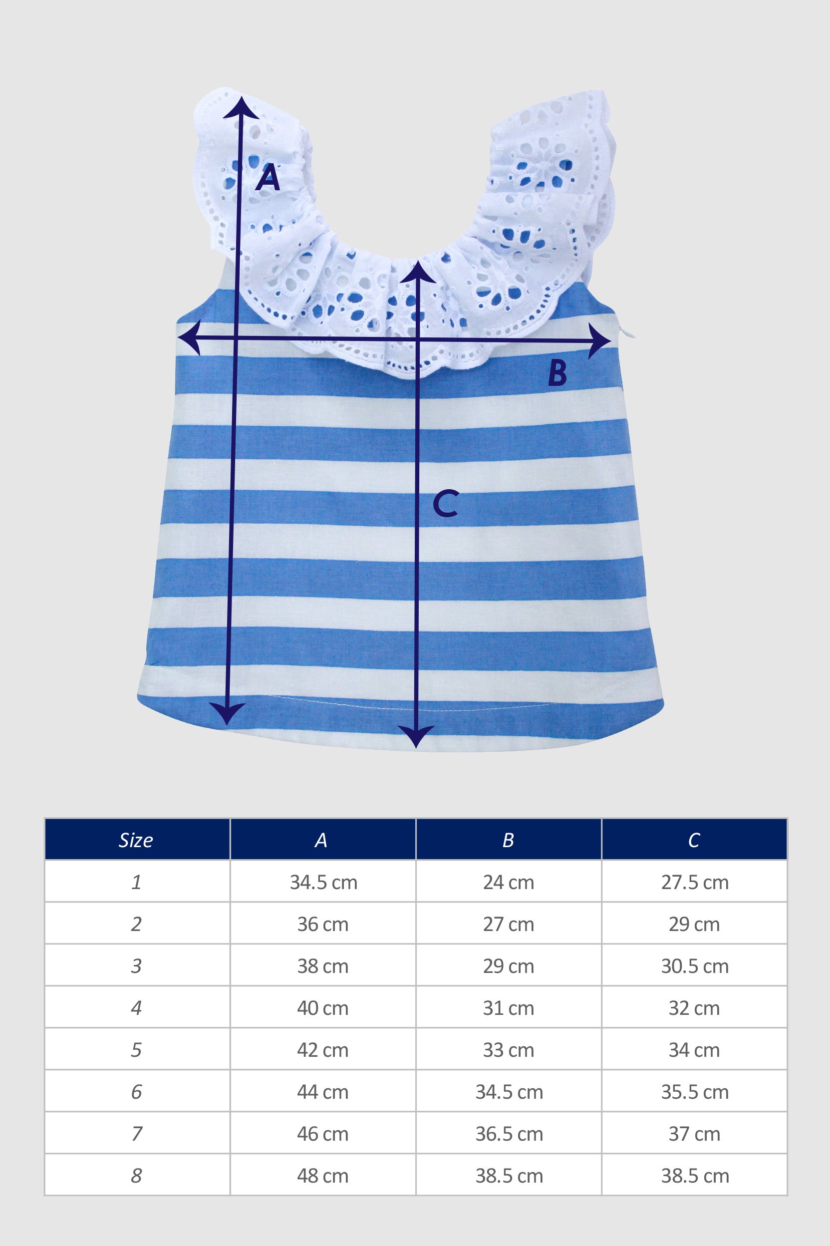 Girls Top The House of Fox Poppy Stripe Size Guide