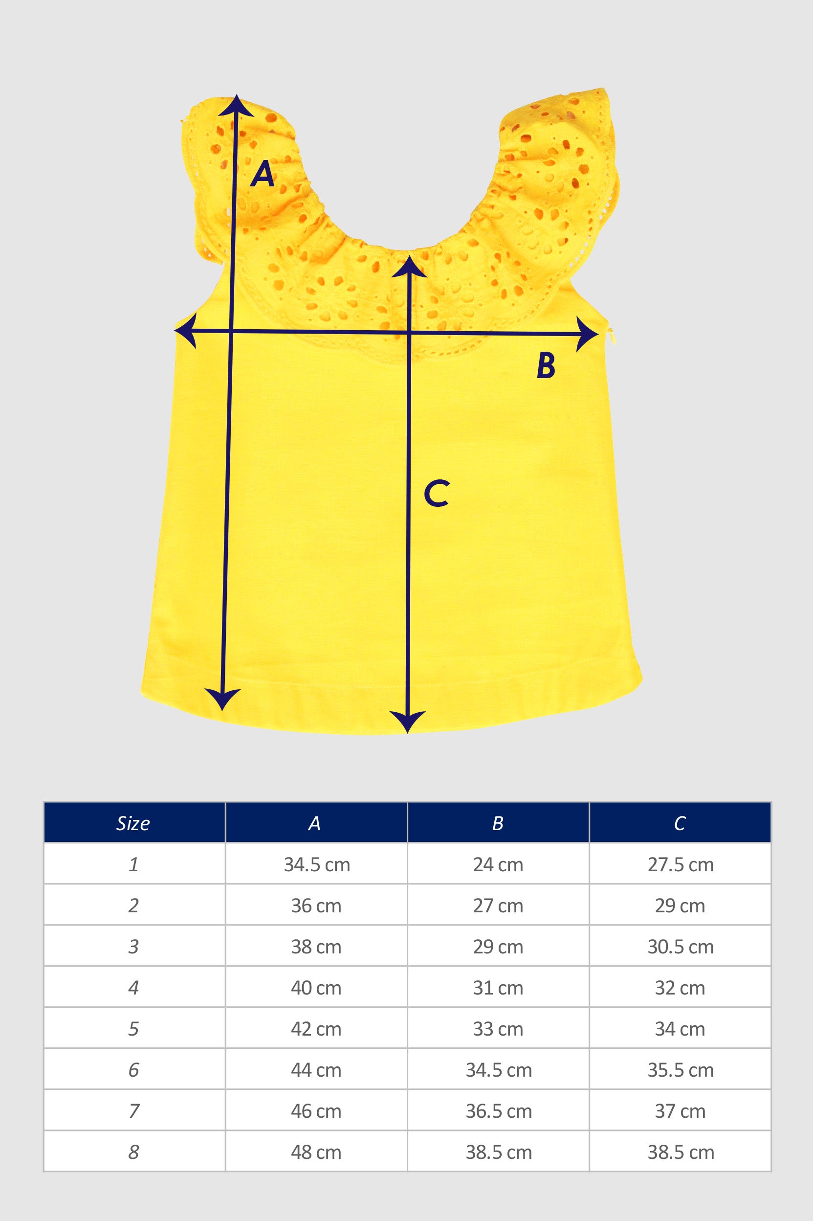 Girls Top The House of Fox Poppy Yellow Size Guide