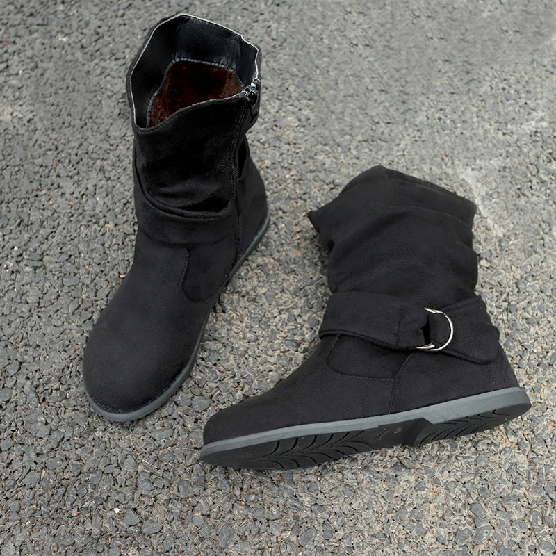 black suede mid calf boots