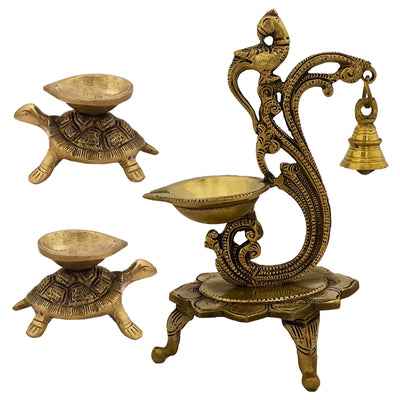 Antique Brass Diya for Puja Brass Oil Lamp for Pooja Indian