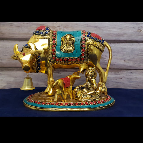 Kamdhenu Cow with Calf Big Size Statue for Pooja Krishna Janmashtami D