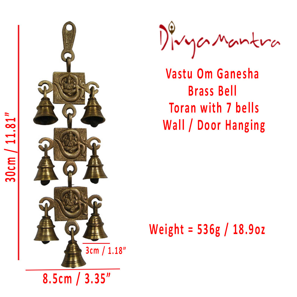 Divya Mantra Hindu Lucky Auspicious Symbol Vastu Om Ganesha 7 Bells Pure Brass Buri Nazar Battu Decor Gift Accessories Good Luck Charm Interior