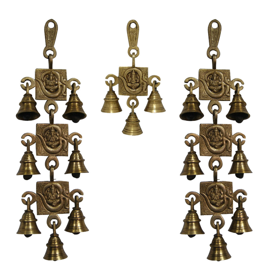 Ganesha Design Brass Hanging Bell, Hanging Decor, Chain for Home