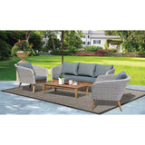 Mornington 5 Seater Outdoor Timber Table Wicker Lounge Set - DECOR STAR