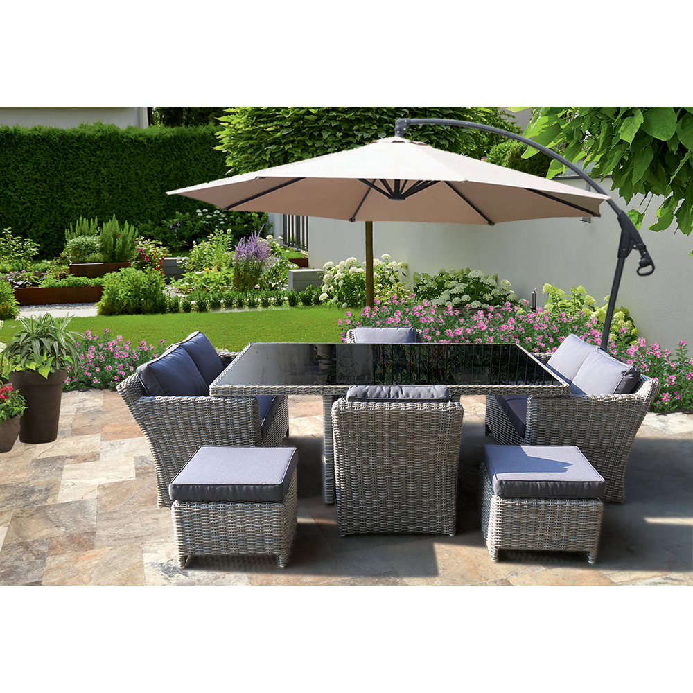 rattan table with parasol