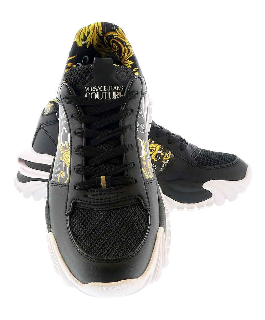 Versace Jeans Couture Black Gold Chunky Sole Signature Print Fashion Sneakers-