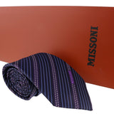 Missoni Multi Stripe Blue/Purple Woven 100% Silk Tie at