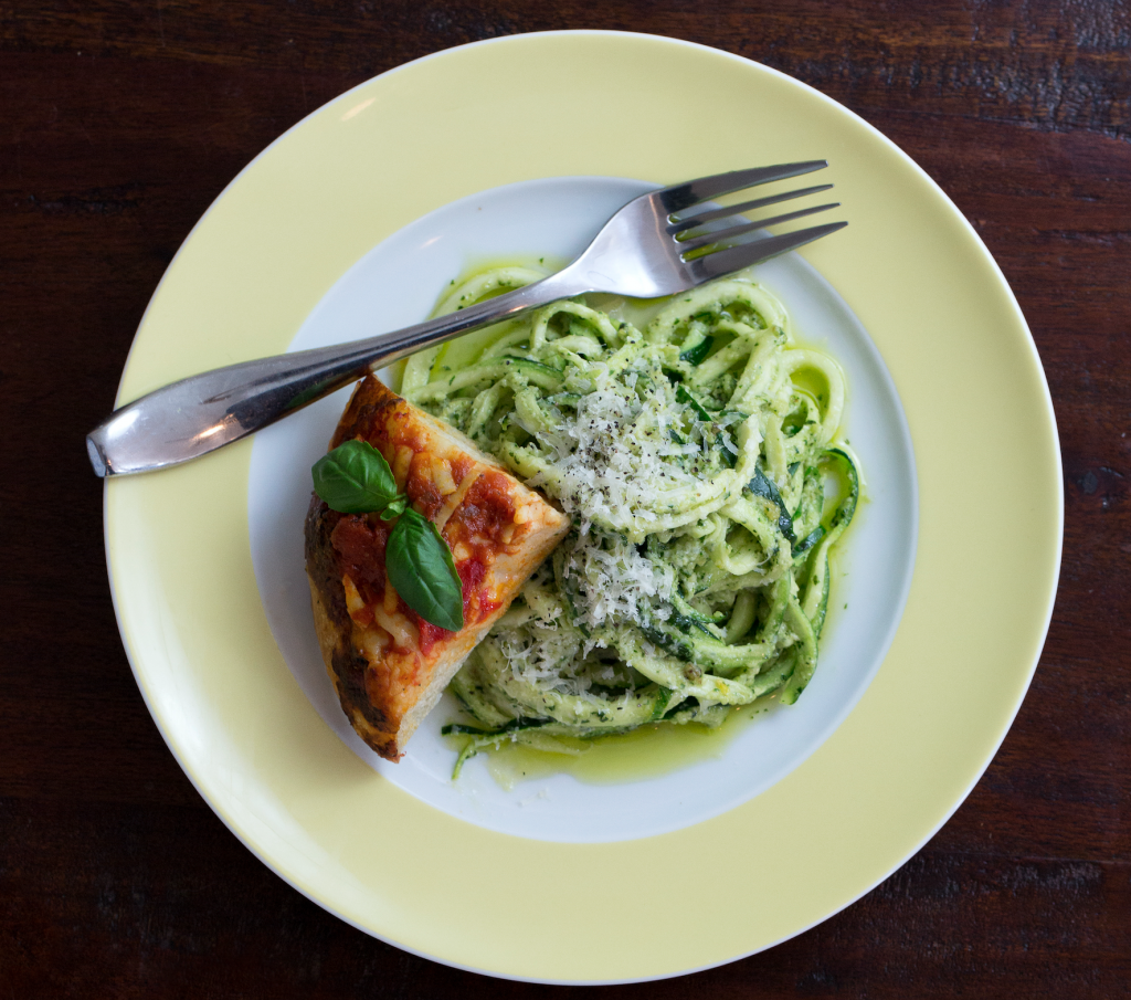 zucchini pasta with pesto by Joshua Rosenthal 