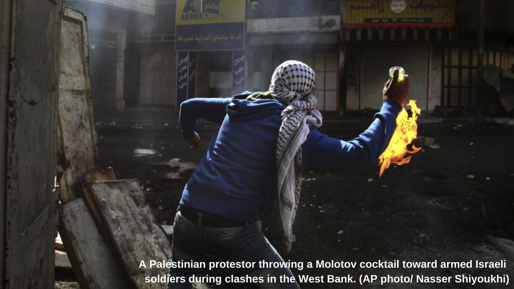 palestinian protestor throws molotov cocktail - resistance 