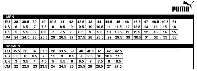 puma size chart cm