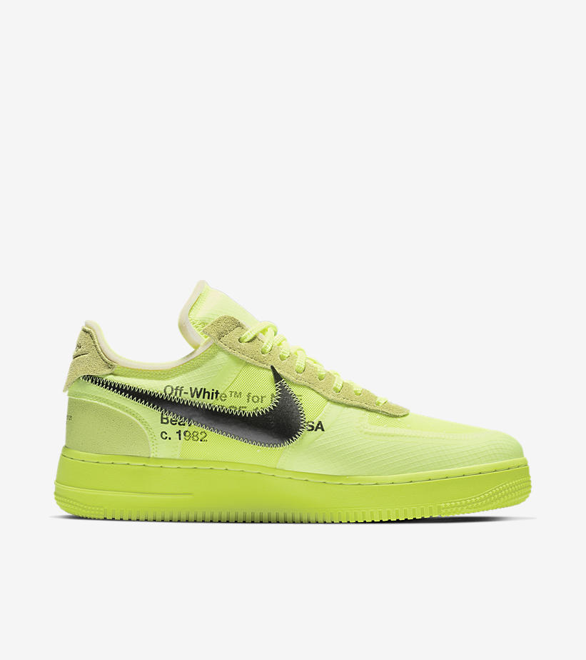 off white nike air force 1 black and volt