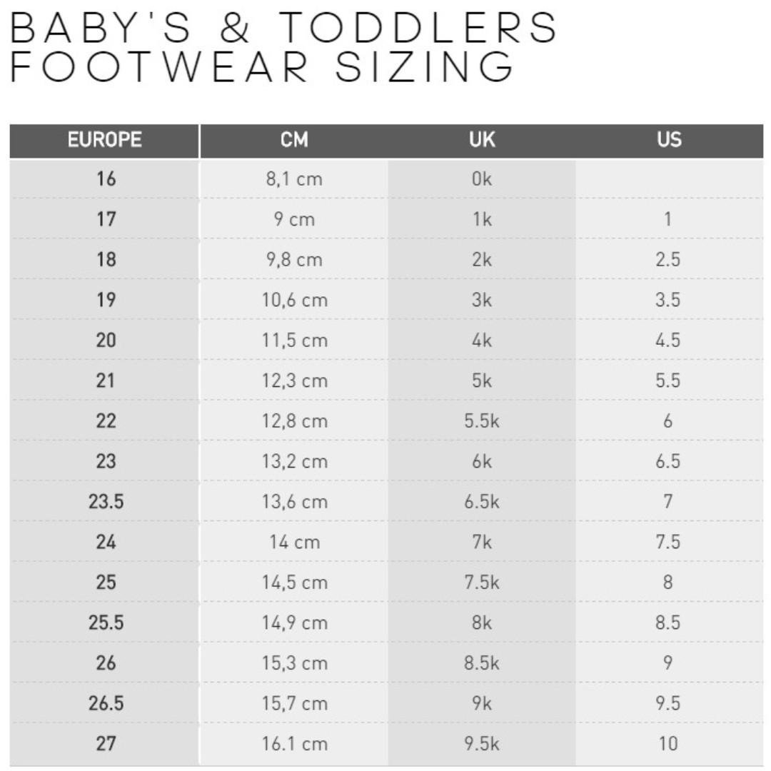 yeezy infant size chart