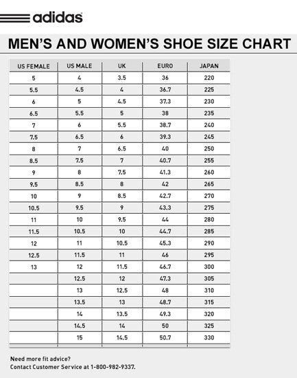 adidas pure boost size chart
