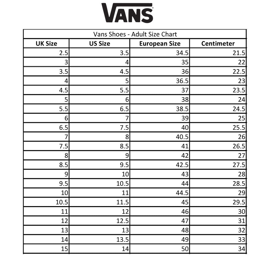 vans size cm