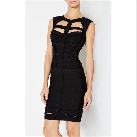 O-neck Hollows Black Bandage Dresses