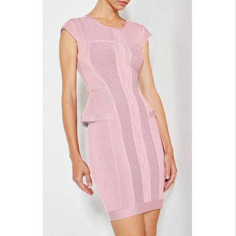 Cap Sleeves Jacquard Nude Pink Bodycon Bandage Dress