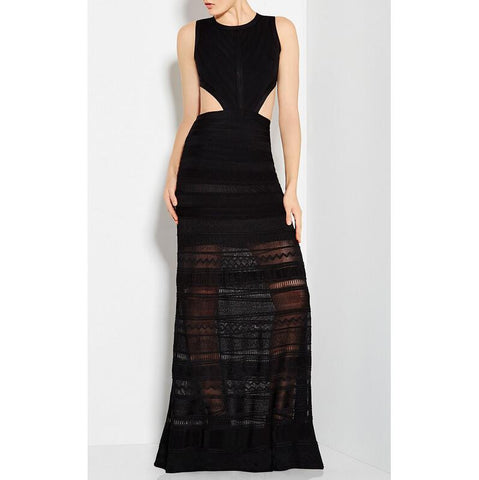 Open Back Floor Length Black Maxi Dresses