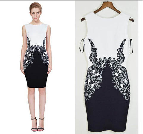 White&Black Sleeveless Bodycon Cocktail Party Dresses