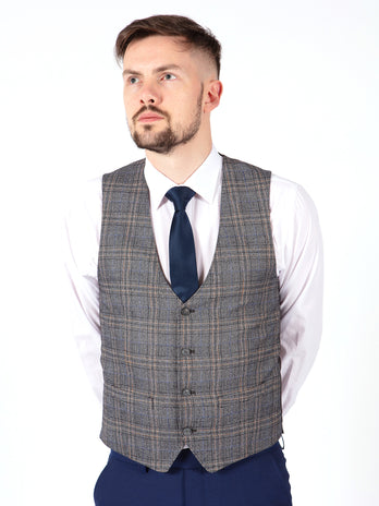 Original Penguin suit waistcoat in grey and blue check  ASOS