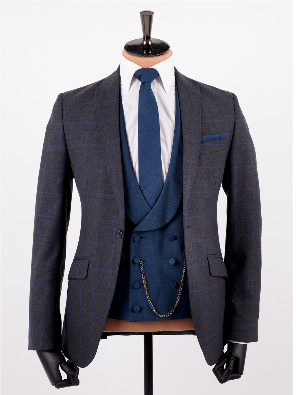 Grey Blue Windsor Check Wedding Suit 