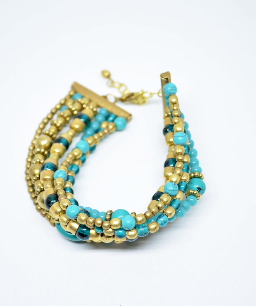 Women's Brass Bracelet with Turquoise Paste Beads | edocollection