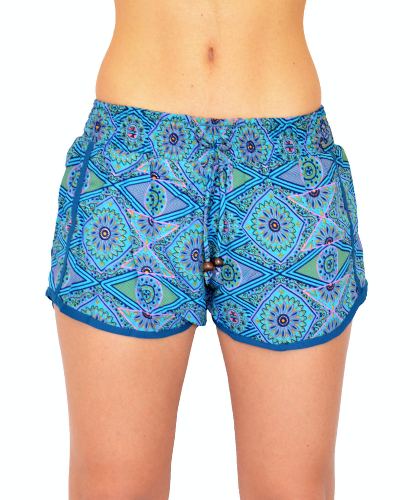 Turquoise Floral Geometric Shorts | edocollection