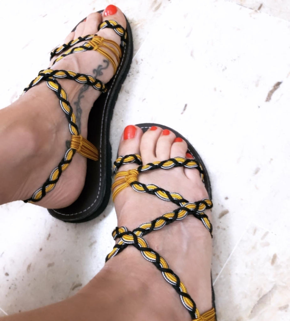 Flat Rope Sandals-Yellow-Giulia Style | edocollection