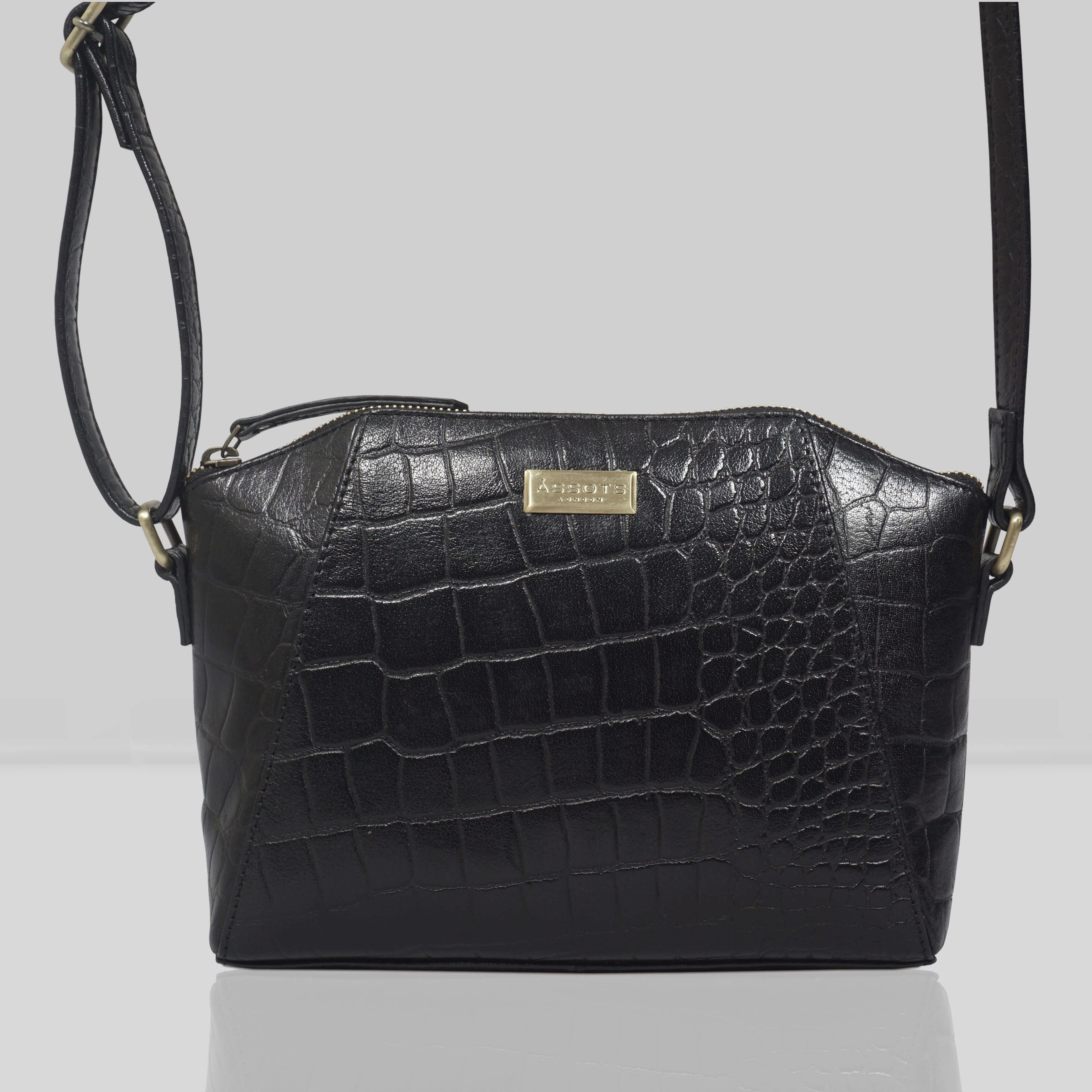 Assots London 'mandy' Tan Croc Real Leather Designer Crossbody Bag